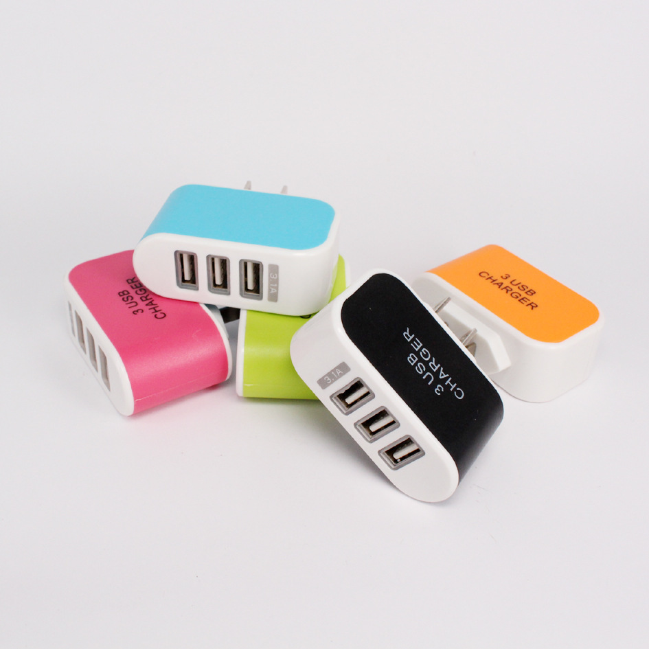 Candy 3USB charger, LED luminous phone charger, multiple U.S.B. charger travel for wholesale distribution.