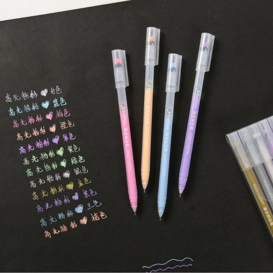 9-color high-light pen set, fluorescent brush for hand-drawing students