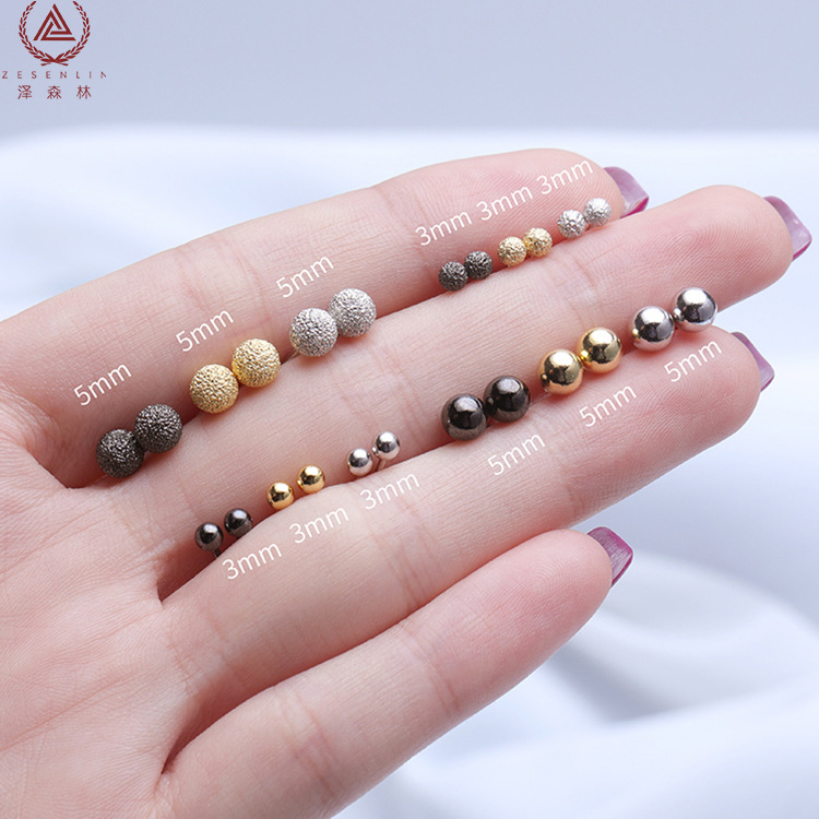 Korean handmade simple beans S999 pure silver ear nails.