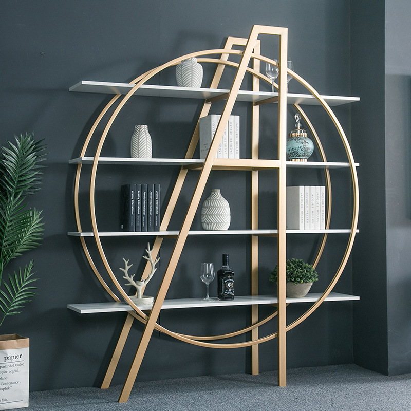 A simple bookcase with a simple floor shelf, with a custom iron partition display shelf break