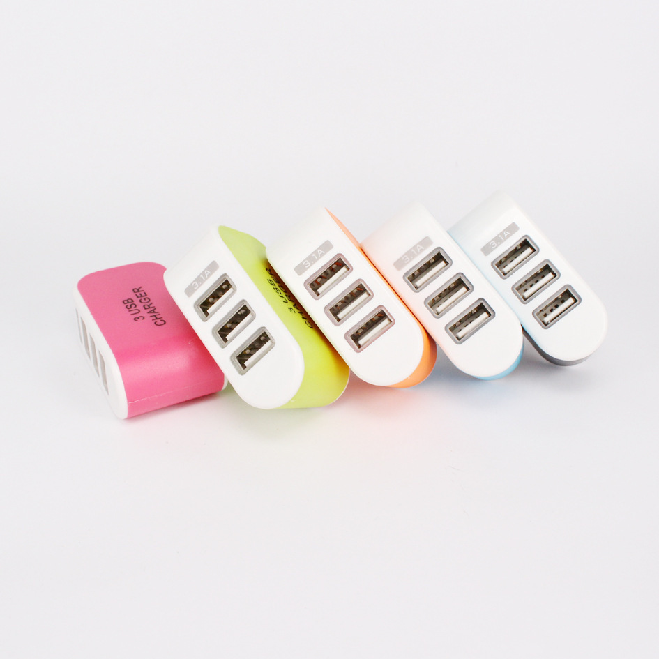 Candy 3USB charger, LED luminous phone charger, multiple U.S.B. charger travel for wholesale distribution.