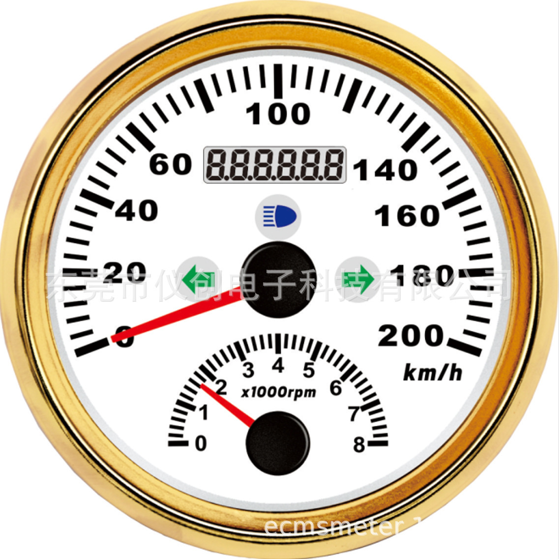 Multiple pointer GPS speed gauge, speed/turn with long light, left and right.