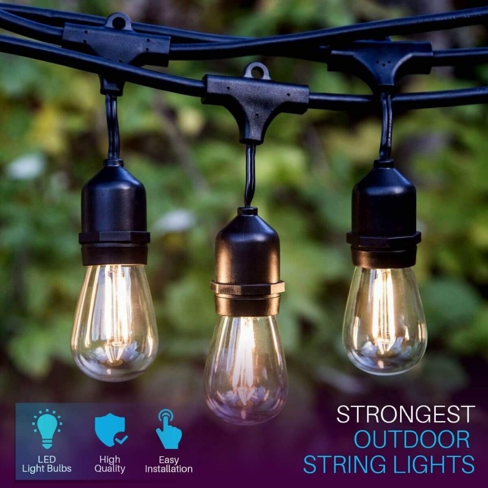 IP65 LED light string S14, waterproof E27 warm LED retro Edison light bulb outside.