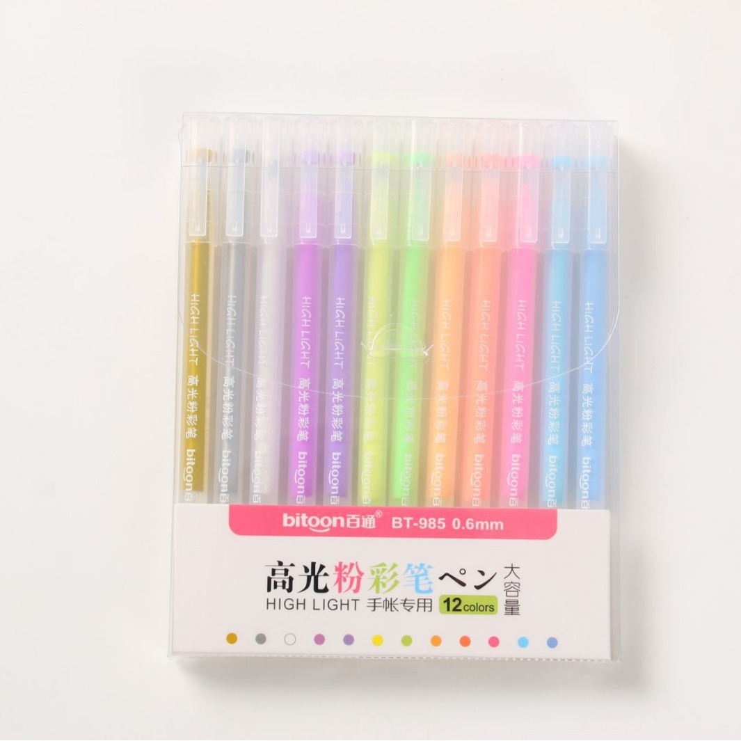 12-color high-light pens with large-capacity chalk paints for students