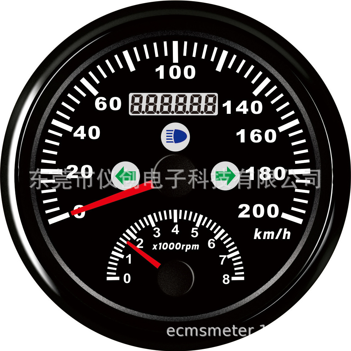 Multiple pointer GPS speed gauge, speed/turn with long light, left and right.