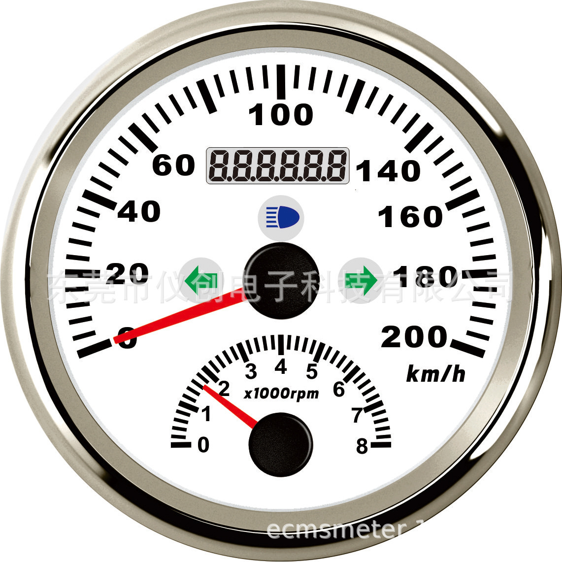 Multiple pointer GPS speed gauge, speed/turn with long light, left and right.