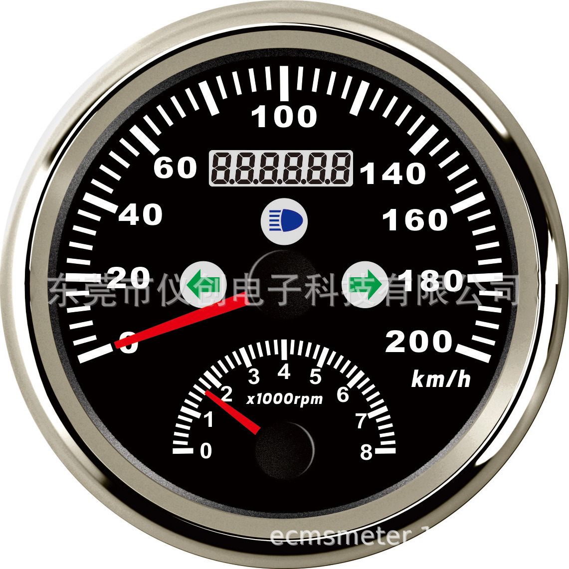 Multiple pointer GPS speed gauge, speed/turn with long light, left and right.