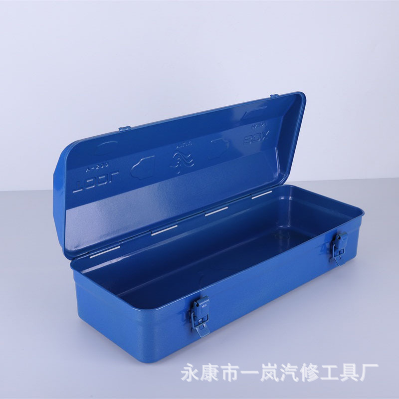 Hand-held iron-coated toolbox.