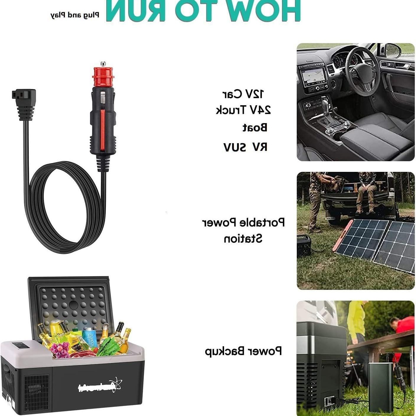 12V/24V direct current power source wire application of a portable car refrigerator freezer smoker plug-in