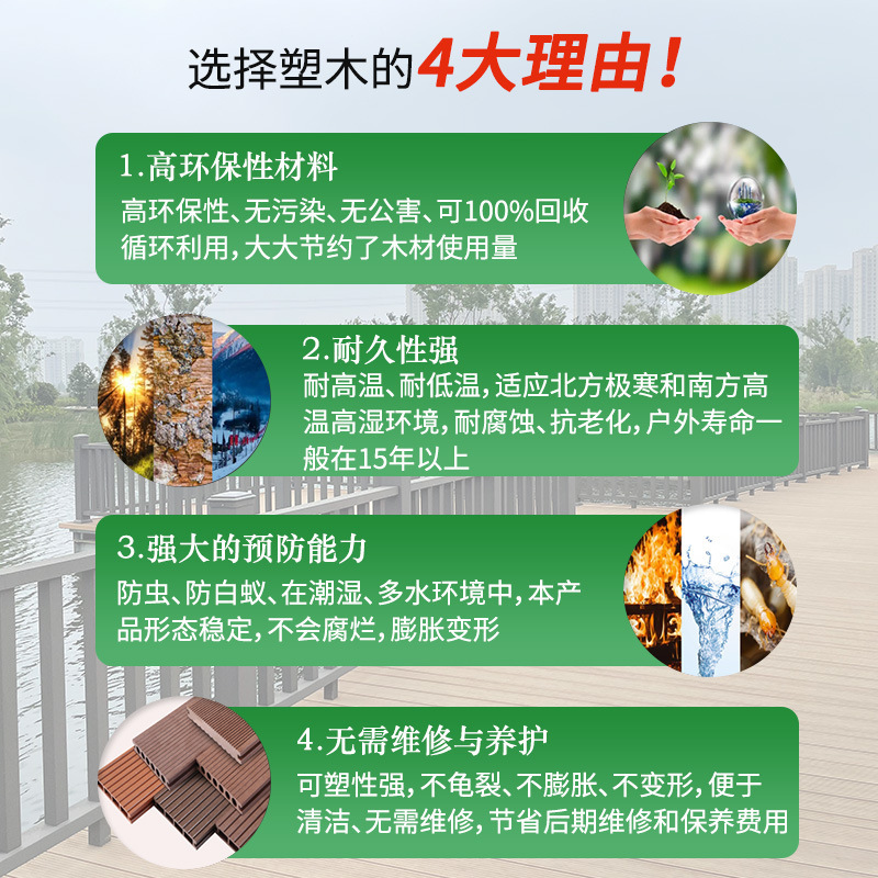 木塑户外地板批发压花庭院阳台泳池防滑地板拼接塑木地板园林栈道