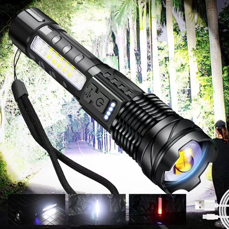 A new light flash flashlight across the border, used to charge an outdoor photograph of the laser flashlight with a cob working light.