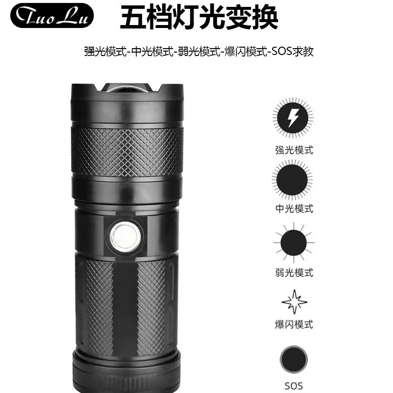 Cross-border flash flashlights for long-range white laser outdoor multifunctional stretch-focal plastic handtail lighting