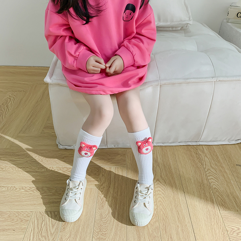 Strawberry Bear Sock Girl, 가을, 겨울 코튼 양말 키즈, 한국식 인형 양말 아기 봄 면 양말