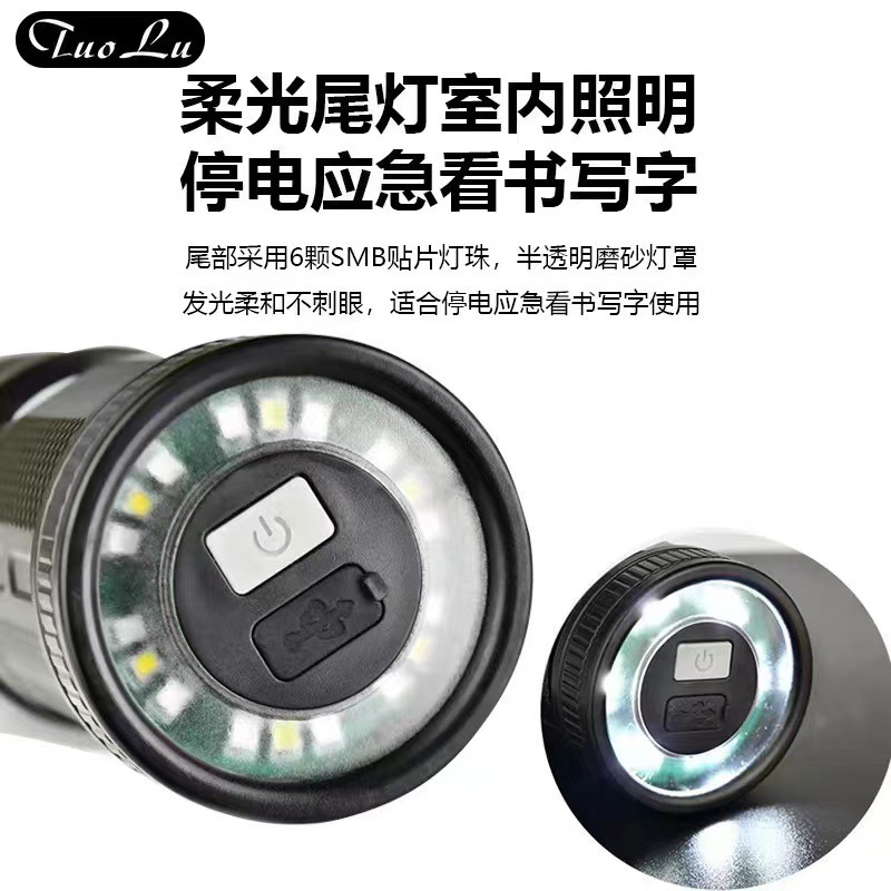 Cross-border flash flashlights for long-range white laser outdoor multifunctional stretch-focal plastic handtail lighting