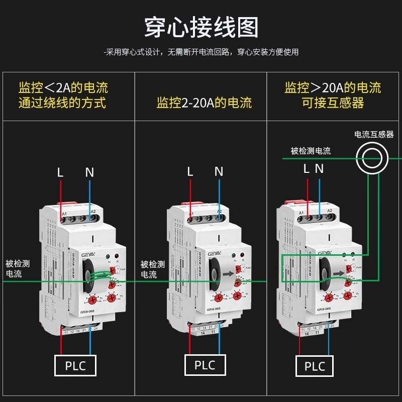 GEAY格亚GRI8-06A/B过载检测保护过/欠电流监控继电器全自动2A-20