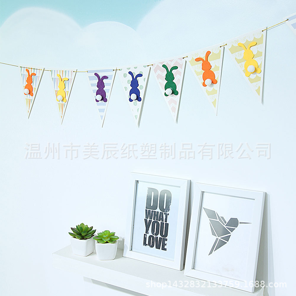 Supply of animal triangulations, rabbit ribbons, baby birthday party decorations.