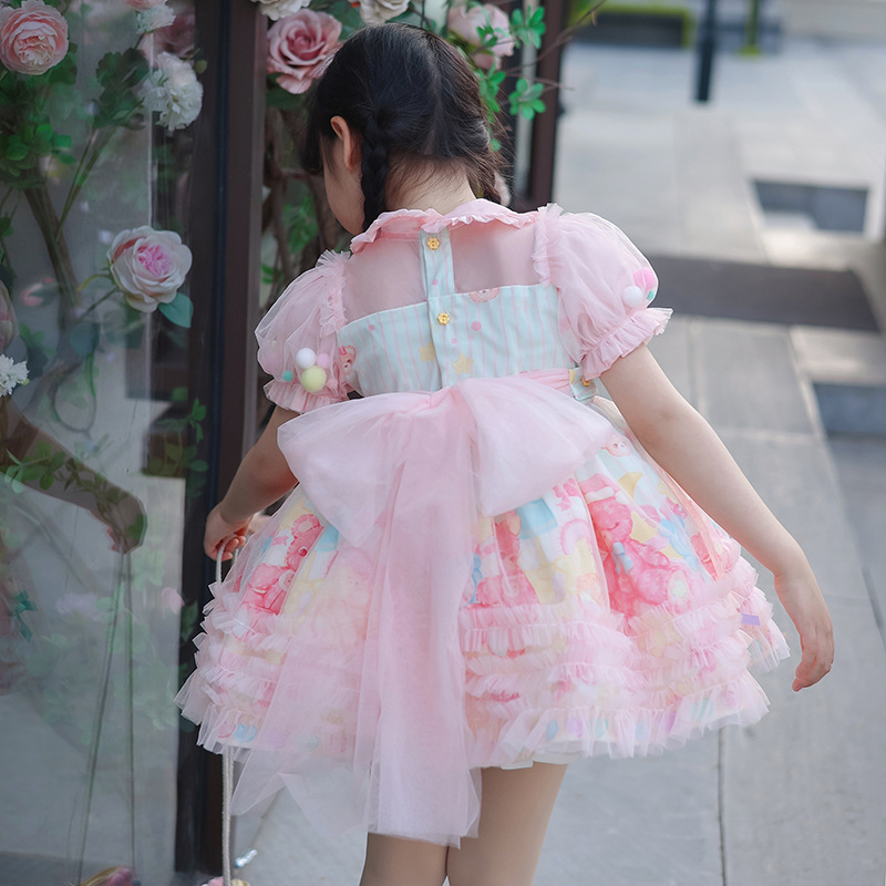 Original design of Princess Rainbow bear dress, 2024, new summer dress for children, blizzard and bubble-sleeves.