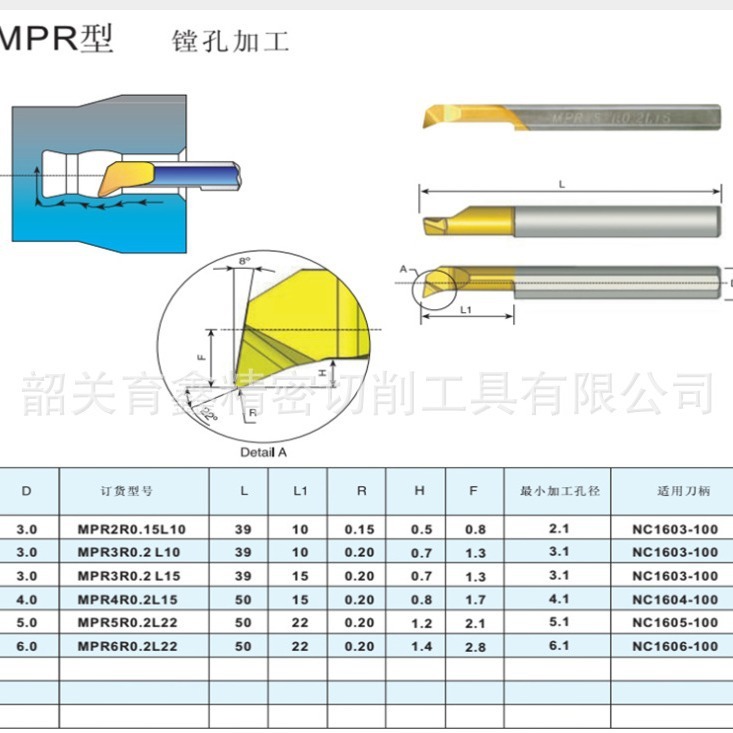 MPR3R0.1L15-47L MPR6R0.2L30-66L可定非标允利小孔径钨钢精镗刀