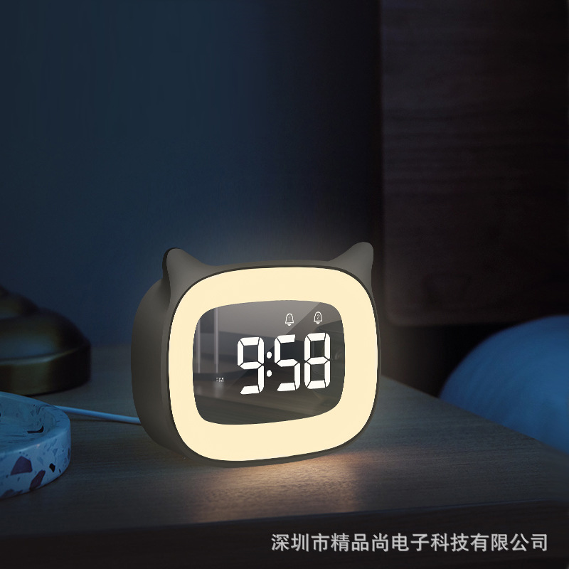 迷你萌貓牀頭卡通鬧鐘LED夜光電子鐘兒童學生桌面鬧鐘廠家直銷