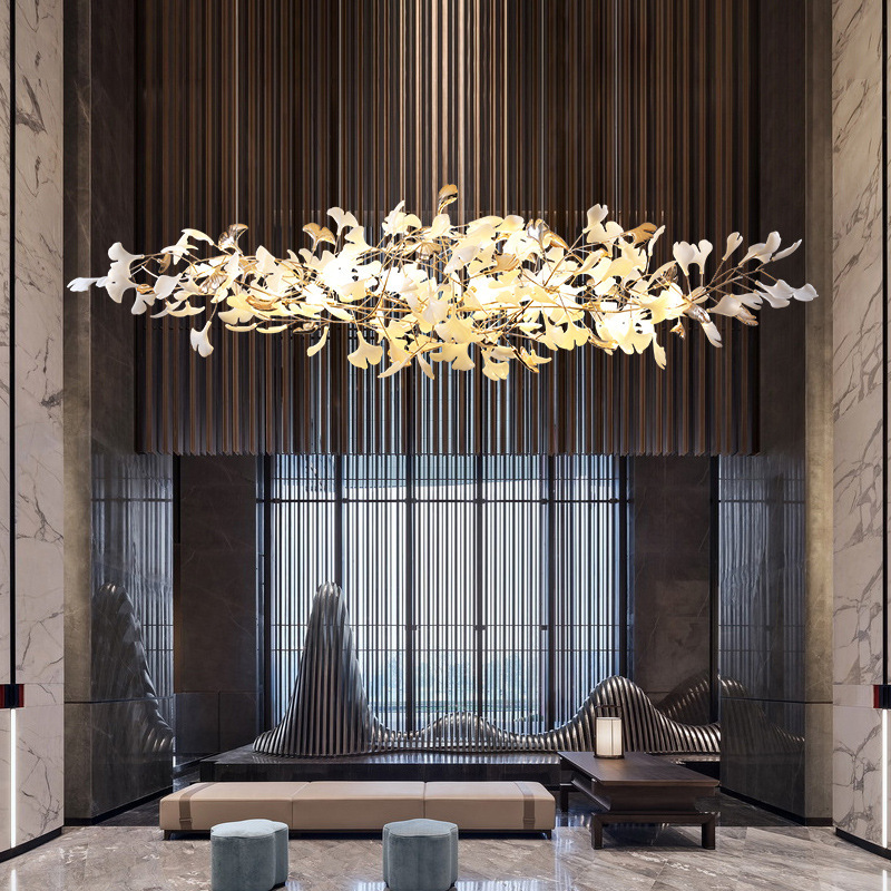 A silver almond chandelier at the Hotel lobby of the Cotttage House Designer