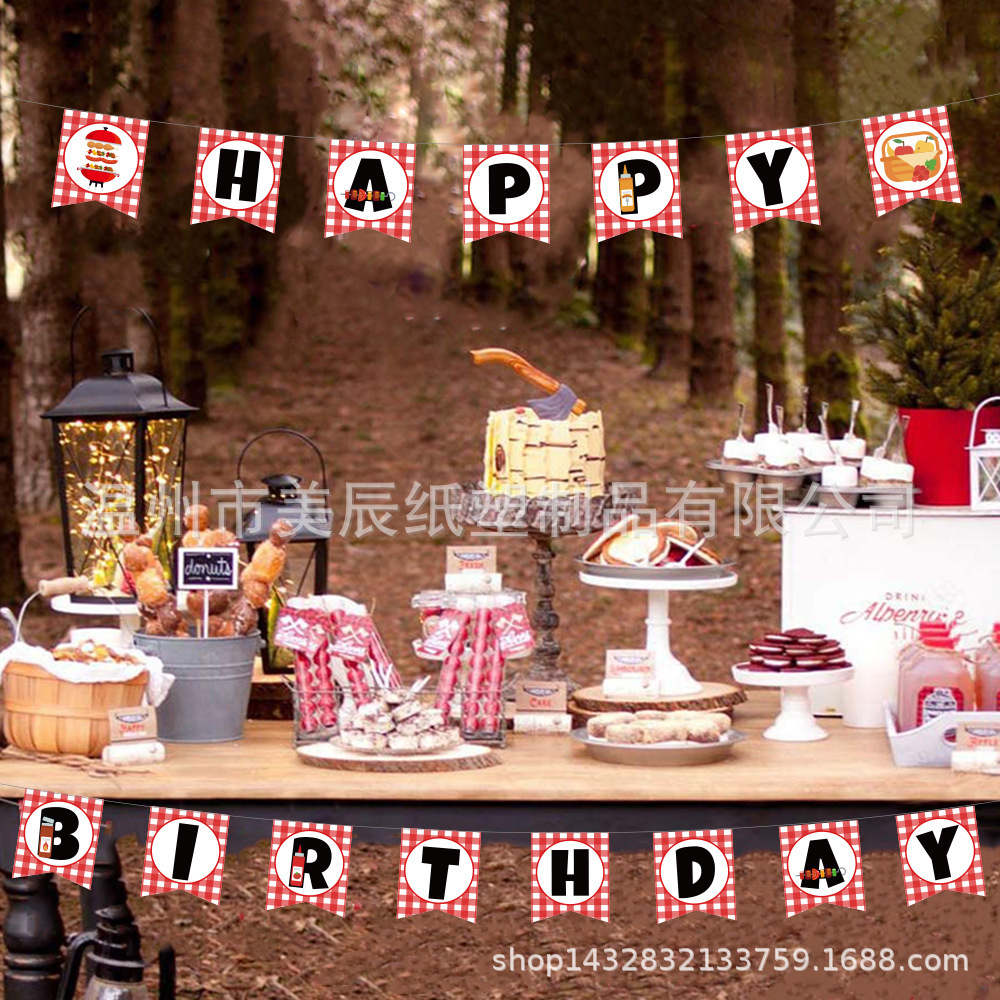 New BBQ party banner, barbecue party birthday flag, out-of-the-field barbecue banner party decoration.