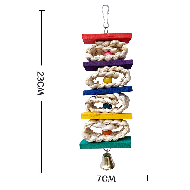 鹦鹉玩具 木块草编啃咬串带铃铛 鸟类宠物用品 鸟类小宠攀爬玩具