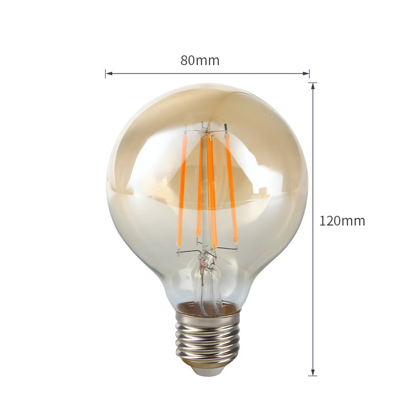 仿复古暖黄光家用球泡 无频闪工业风照明灯泡 G80茶色民宿装饰灯