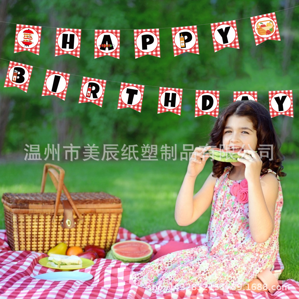 New BBQ party banner, barbecue party birthday flag, out-of-the-field barbecue banner party decoration.