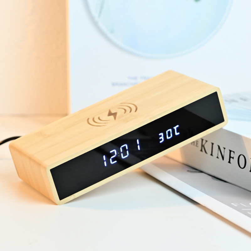 Cross-border mobile phone wireless charger multi-purpose bamboo multipurpose alarm clock super thin smart electronic lenses