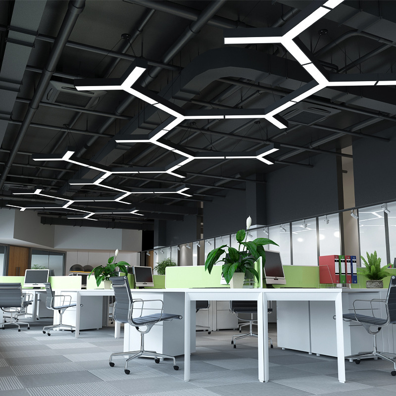 Office chandeliers led long hexagon Y-shaped creatively co-ordinated foreign-shaped light industry wind lamps