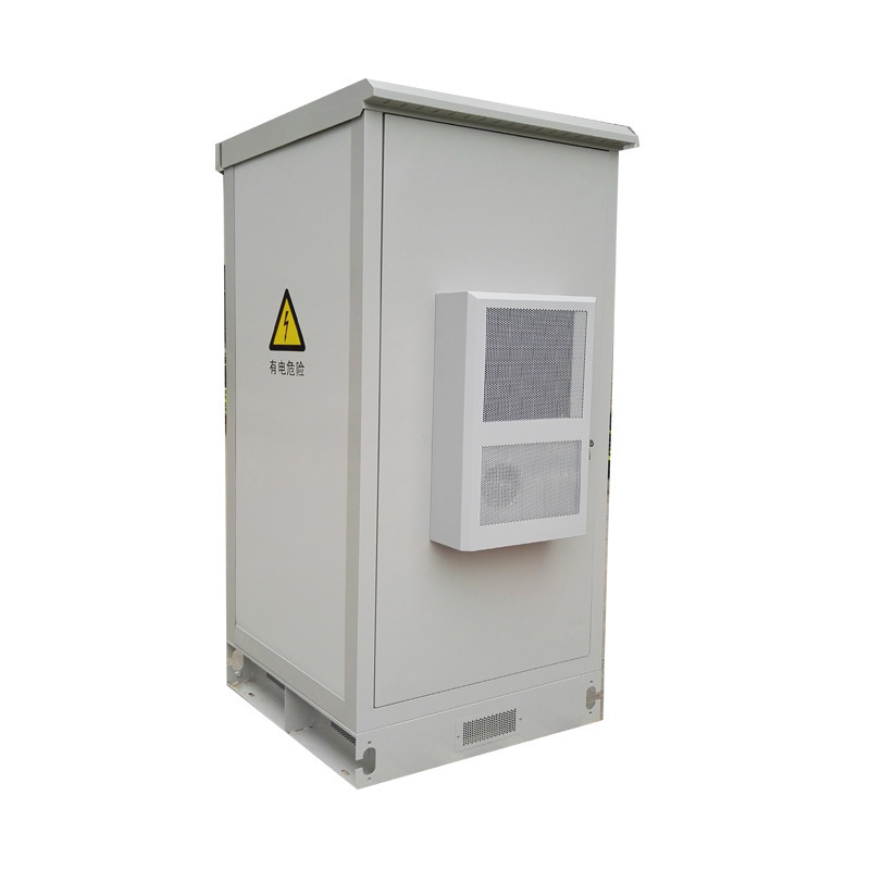 An outdoor air-conditioning cabinet with a stainless steel cabinet outside the storeroom.