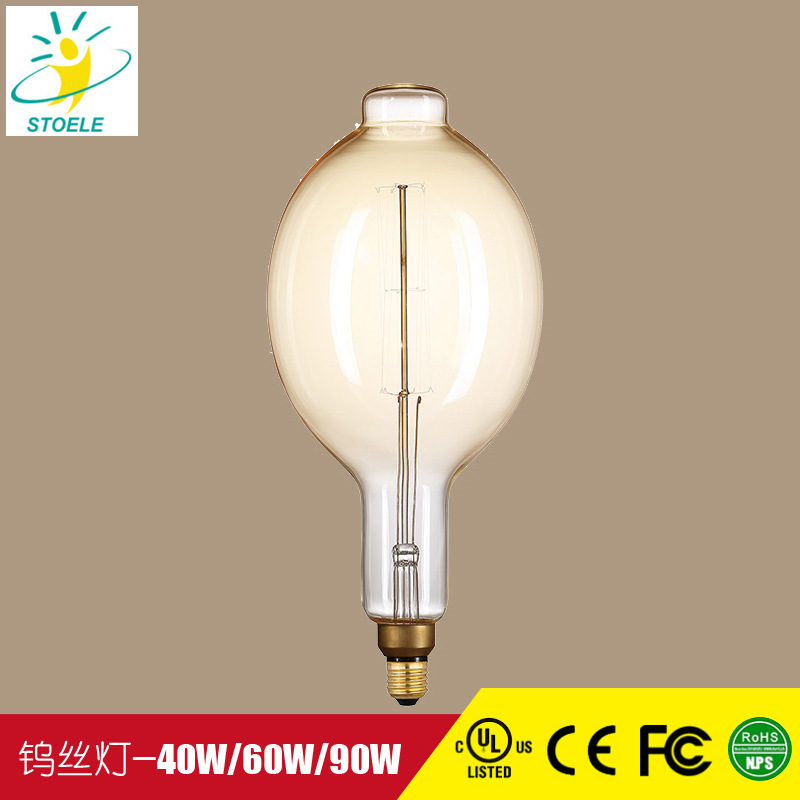 Edison light bulb E40, retrospect of a tungsten tungsten tungsten tungsten light bulb.