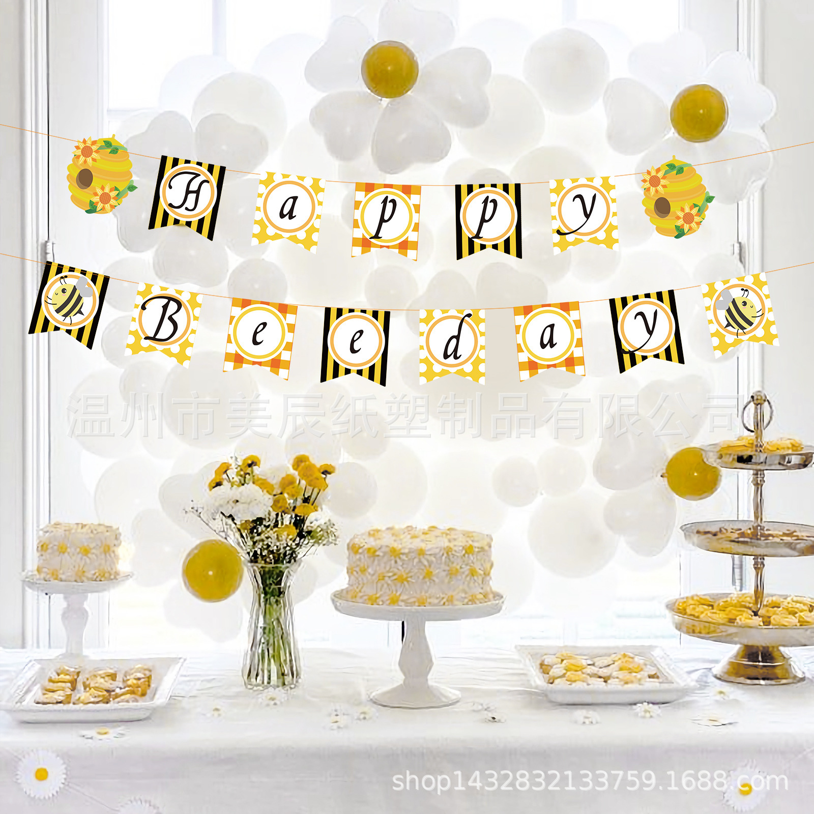 New bee theme, happy birthday banners, little bee letters, baby birthday decorations.