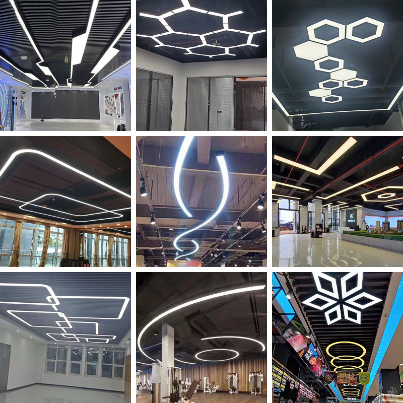 Office chandeliers led long hexagon Y-shaped creatively co-ordinated foreign-shaped light industry wind lamps