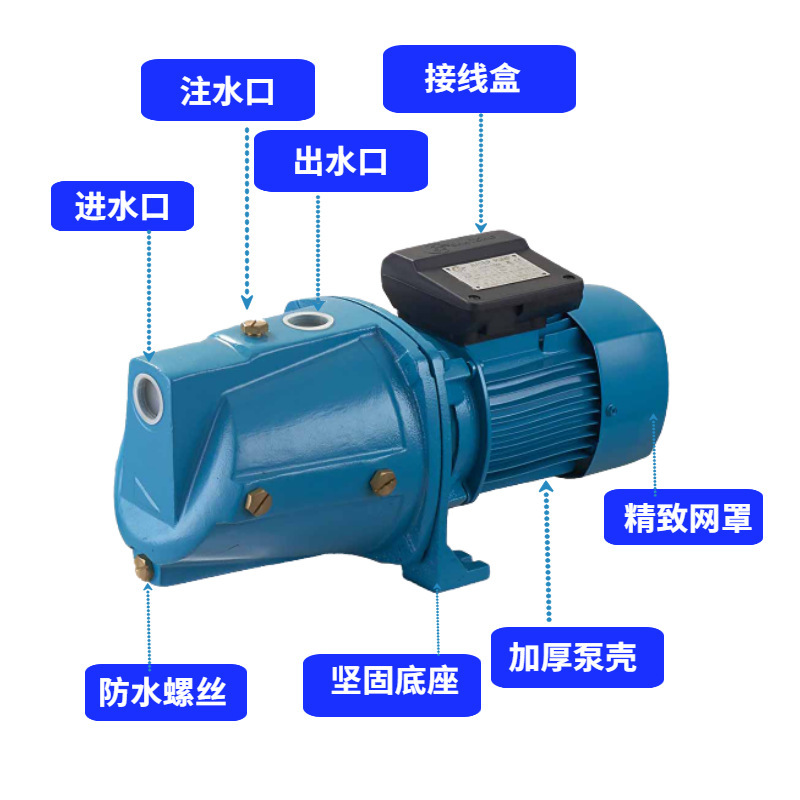 Home water well silent pump, high range high flow self-suction pump, 220V small jet pump booster pump.