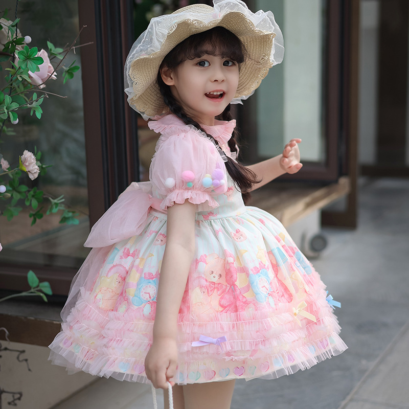 Original design of Princess Rainbow bear dress, 2024, new summer dress for children, blizzard and bubble-sleeves.